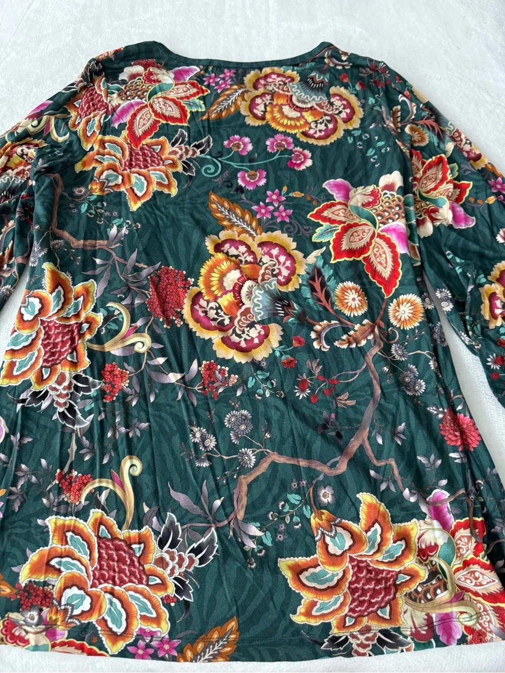 Johnny Was Orizaba Puff Sleeve Floral Soft Scoop Neck Green Blouse Top M E03